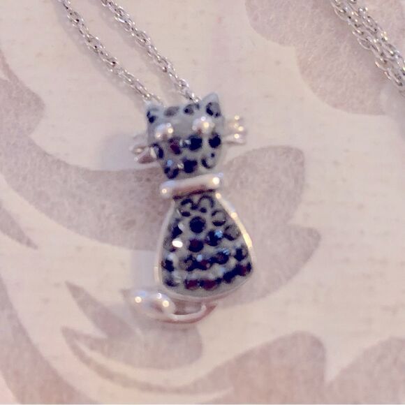 925 Sterling Silver Mini Kitty Cat Pendant .75” on 925 Sterling Silver Chain 18” - Picture 2 of 5